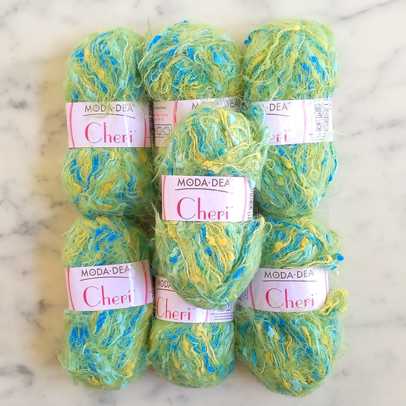 NWT.Moda Dea Cheri Lime Green, Yellow & Blue Eyelash Yarn Skein Lot 50958. 7pcs. - Picture 1 of 5